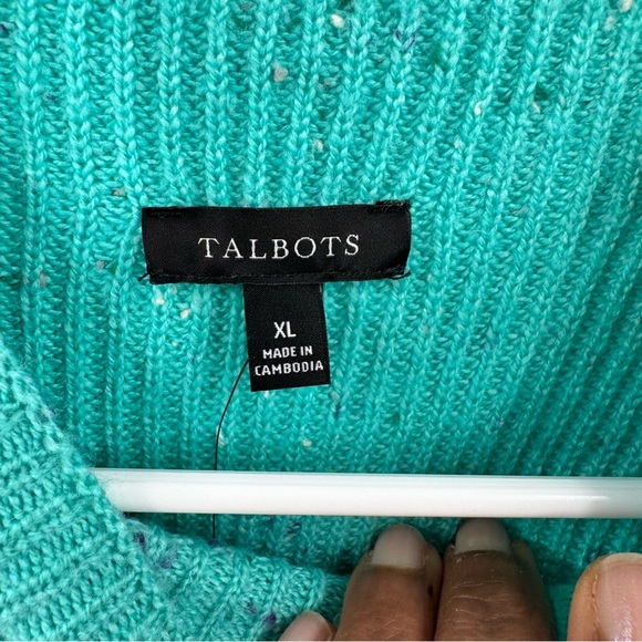 Talbots Blue Long Sleeve Mock Neck Sweater Dress SHAKER STITCH TWEED size XL - Picture 8 of 11